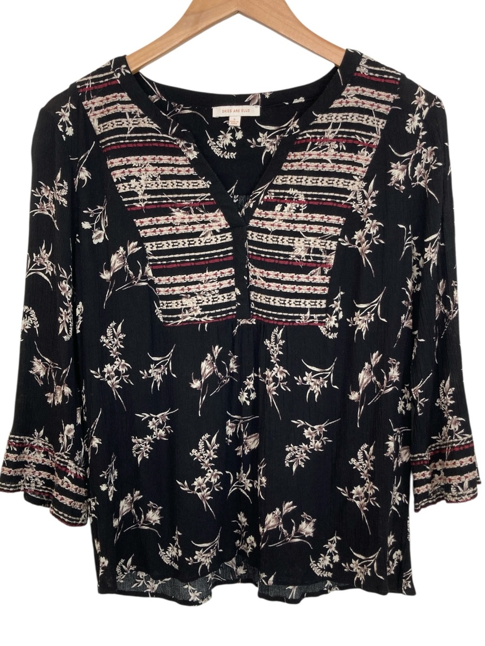 Skies Are Blue Women's Embroidered Boho Peasant Top, Size Small